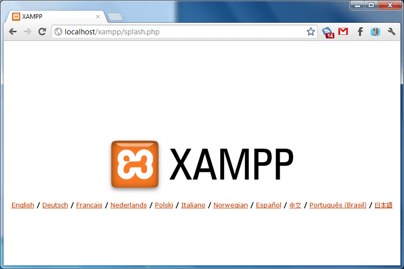 Pagina inicial do XAMPP