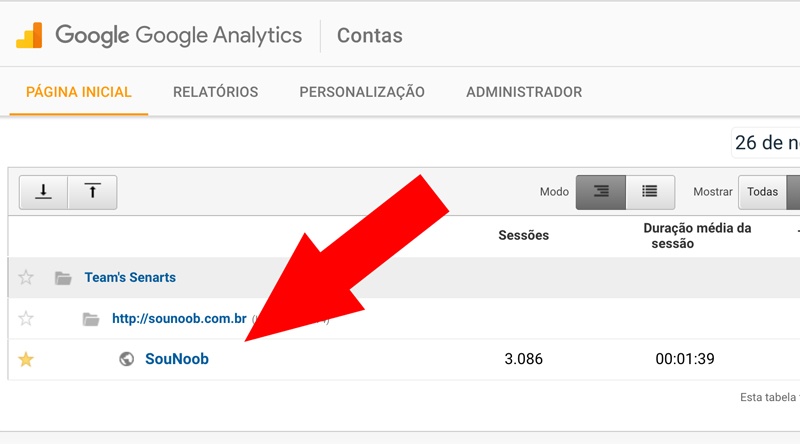 Escolhendo a conta do Google Analytics