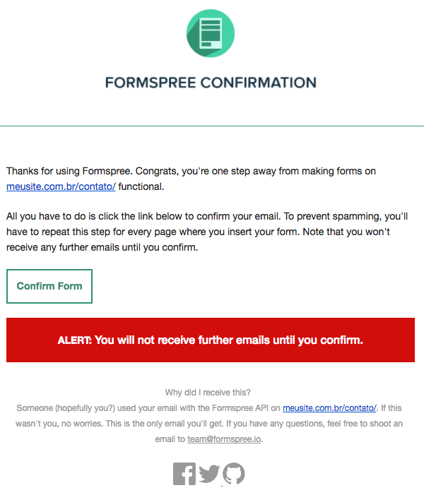 formspree - email de confirmação